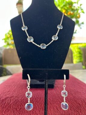Avon Harbor Lights Necklace, Earrings Set In blue. Has removable extender. 2012